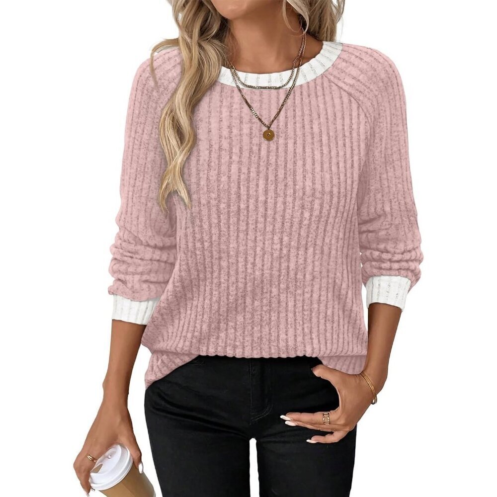 Women's 04-Pink Long Sleeve Sweaters Shirts Lightweight Block Outfit Clothing - Picture 2 of 5